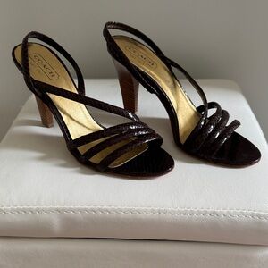 Coach Women's Dark Brown Strappy Heels, Made in Italy